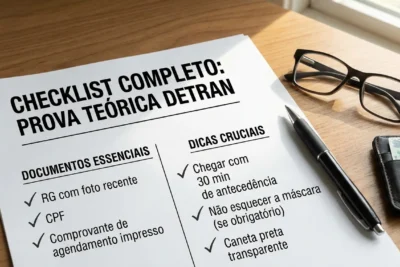 Checklist completo para o dia da prova teórica do Detran; documentos essenciais e dicas cruciais.