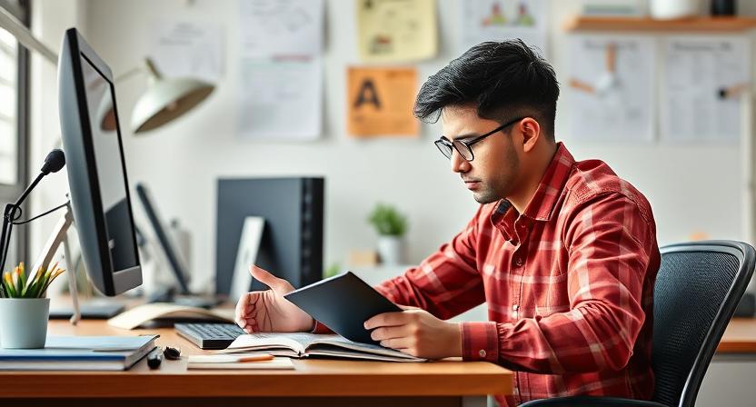 Candidato estudando para o simulado do Detran com foco na aprovação