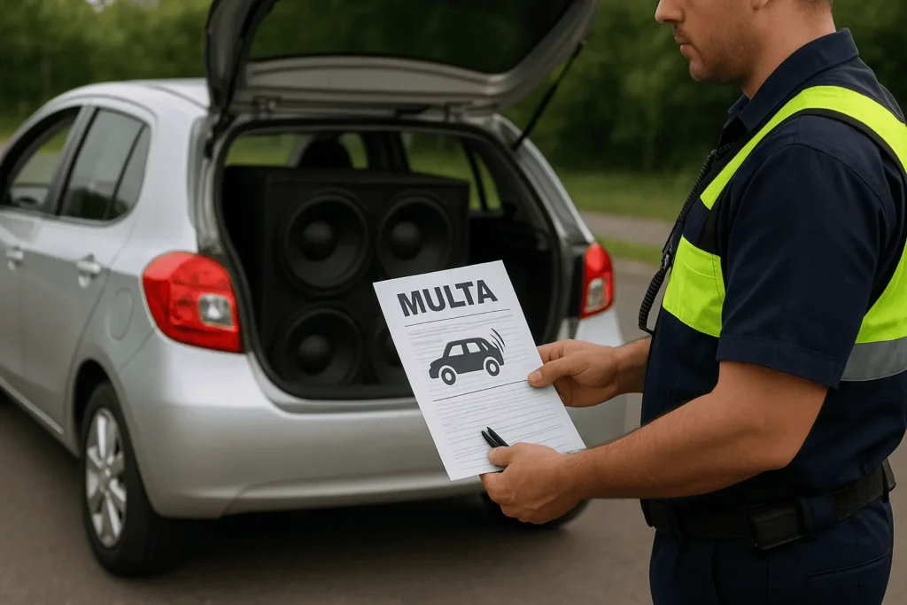 Carro sendo multado por som alto em via pública