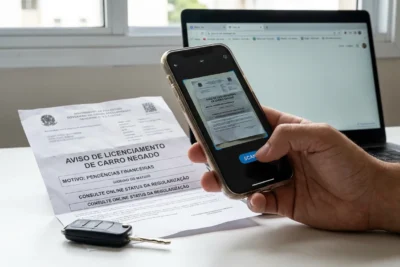 Licenciamento negado mao-digitalizando-aviso-de-licenciamento-de-carro-negado