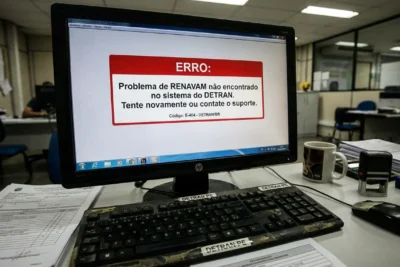 Problema de RENAVAM não encontrado no sistema do DETRAN, tela de erro exibindo mensagem