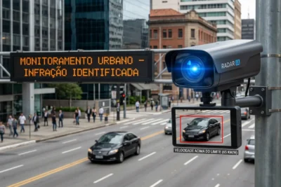 Radar IA moderno identifica infrações de motoristas em vias urbanas.