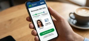 Tela de smartphone exibindo a renovação da CNH digital via app CNH Brasil, um recurso de 2026.