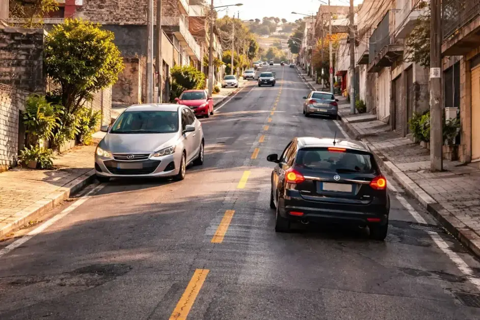 Dois-carros-em-subidadescida com rua ingreme prioridade -ingreme